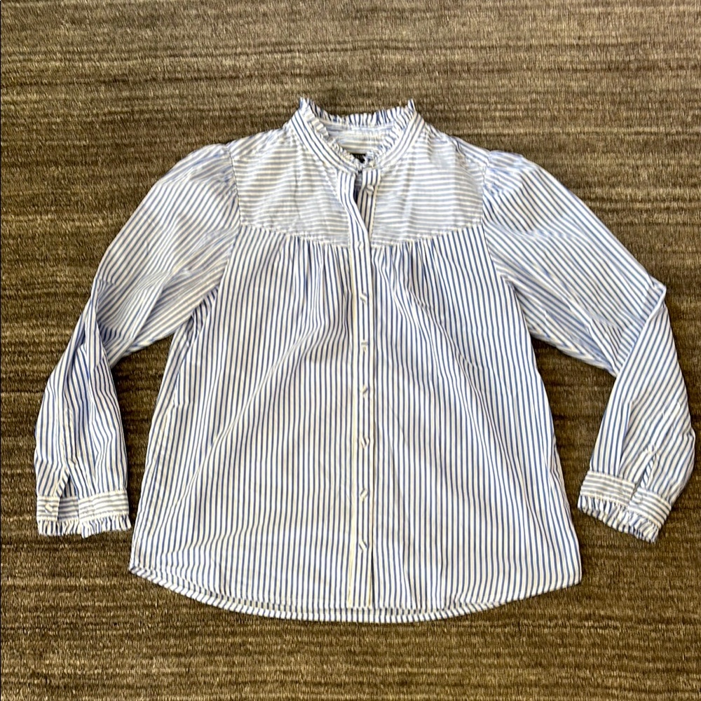 J Crew Striped Ruffle collar and cuff shirt